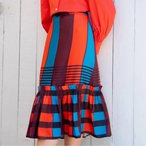 Anthropologie skirt size 4 brown, blue, orange midi like new. Eva Franco